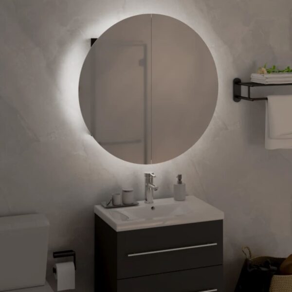 vidaXL Bathroom Cabinet with Round Mirror&LED Black 18.5"x18.5"x6.9" - Image 3