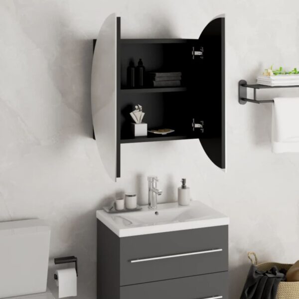 vidaXL Bathroom Cabinet with Round Mirror&LED Black 18.5"x18.5"x6.9" - Image 4