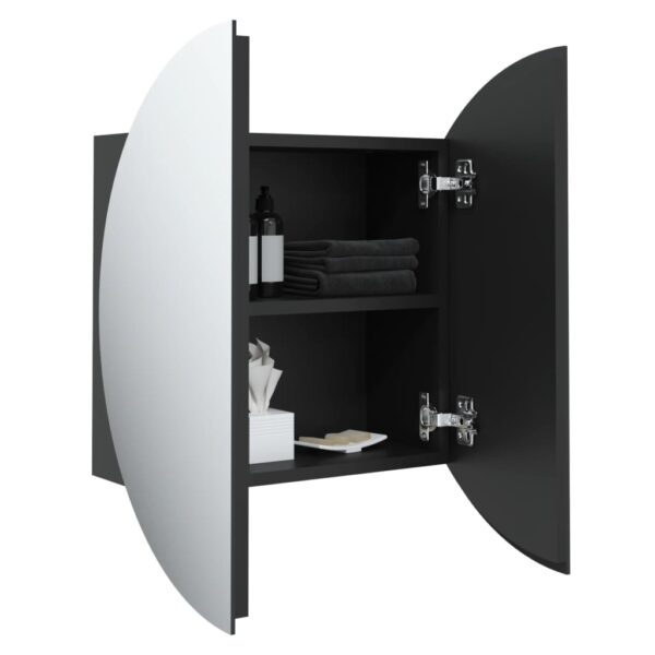 vidaXL Bathroom Cabinet with Round Mirror&LED Black 18.5"x18.5"x6.9" - Image 5