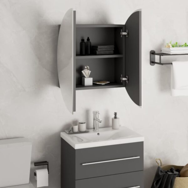 vidaXL Bathroom Cabinet with Round Mirror&LED Gray 18.5"x18.5"x6.9" - Image 4