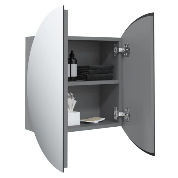 vidaXL Bathroom Cabinet with Round Mirror&LED Gray 18.5"x18.5"x6.9" - Image 5