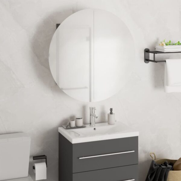 vidaXL Bathroom Cabinet with Round Mirror&LED Gray 18.5"x18.5"x6.9"