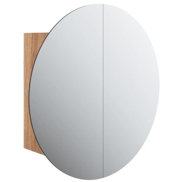 vidaXL Bathroom Cabinet with Round Mirror&LED Oak 18.5"x18.5"x6.9" - Image 2