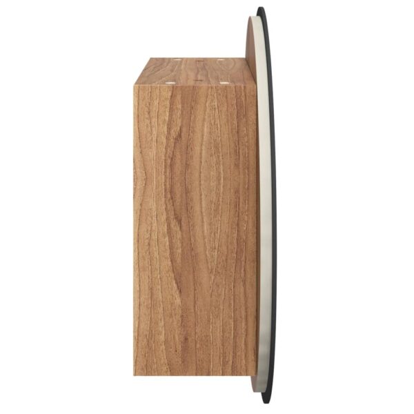 vidaXL Bathroom Cabinet with Round Mirror&LED Oak 18.5"x18.5"x6.9" - Image 7