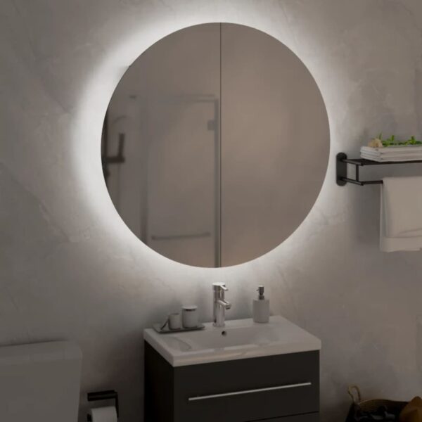 vidaXL Bathroom Cabinet with Round Mirror&LED White 21.3"x21.3"x6.9" - Image 3