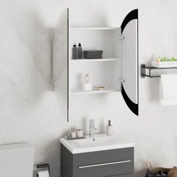 vidaXL Bathroom Cabinet with Round Mirror&LED White 21.3"x21.3"x6.9" - Image 4