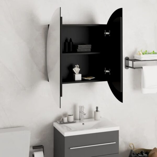 vidaXL Bathroom Cabinet with Round Mirror&LED Black 21.3"x21.3"x6.9" - Image 4