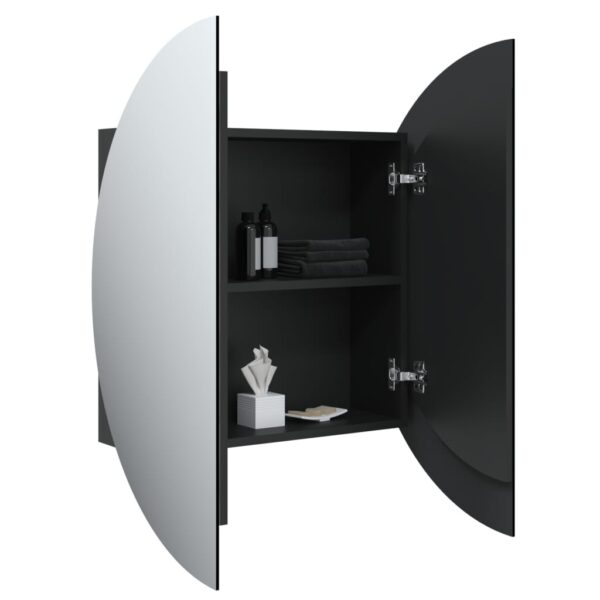 vidaXL Bathroom Cabinet with Round Mirror&LED Black 21.3"x21.3"x6.9" - Image 5