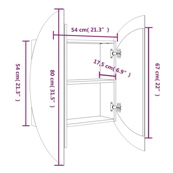 vidaXL Bathroom Cabinet with Round Mirror&LED Black 21.3"x21.3"x6.9" - Image 8