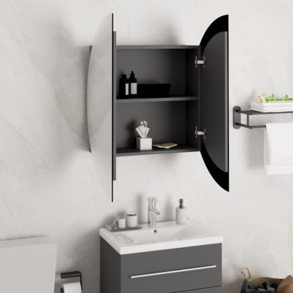 vidaXL Bathroom Cabinet with Round Mirror&LED Gray 21.3"x21.3"x6.9" - Image 4