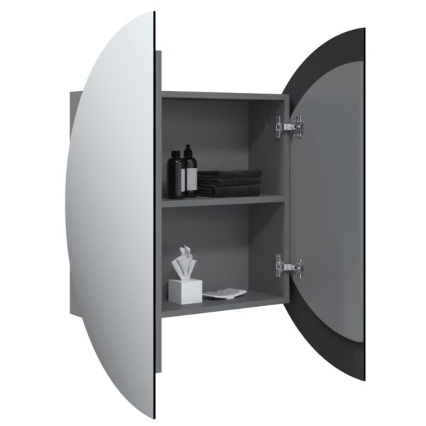 vidaXL Bathroom Cabinet with Round Mirror&LED Gray 21.3"x21.3"x6.9" - Image 5