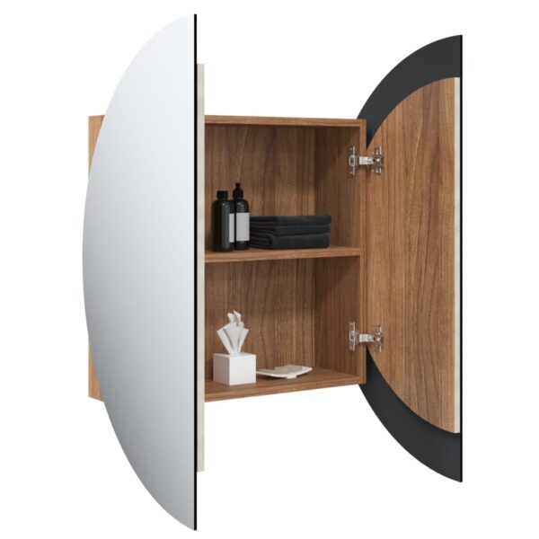 vidaXL Bathroom Cabinet with Round Mirror&LED Oak 21.3"x21.3"x6.9" - Image 5