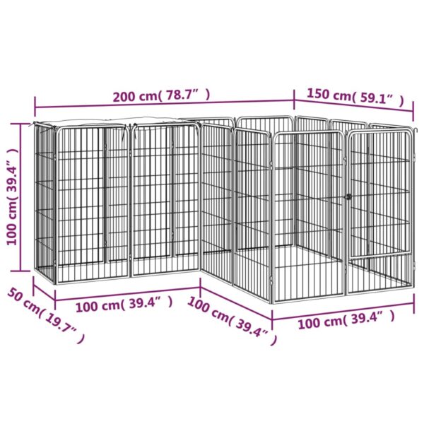 vidaXL 14-Panel Dog Playpen Black 19.7"x39.4" Powder-coated Steel - Image 6