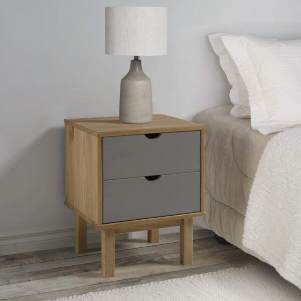 vidaXL Bedside Cabinet OTTA Brown&Gray 17.7"x15.4"x22.4" Solid Wood Pine