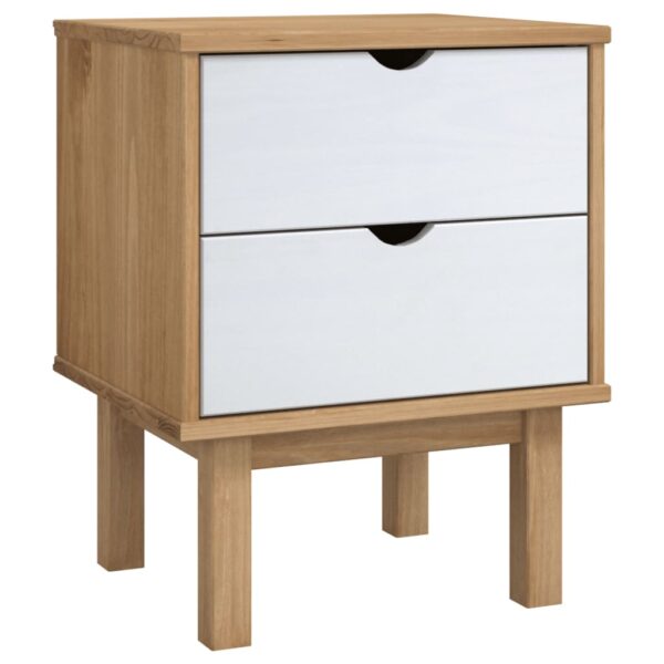 vidaXL Bedside Cabinet OTTA Brown&White 17.7"x15.4"x22.4" Solid Wood Pine - Image 2