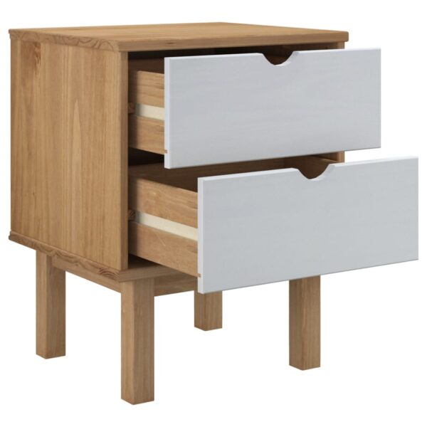 vidaXL Bedside Cabinet OTTA Brown&White 17.7"x15.4"x22.4" Solid Wood Pine - Image 4