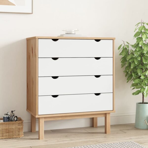 vidaXL Drawer Cabinet OTTA Brown&White 30.1"x15.6"x35.4" Solid Wood Pine