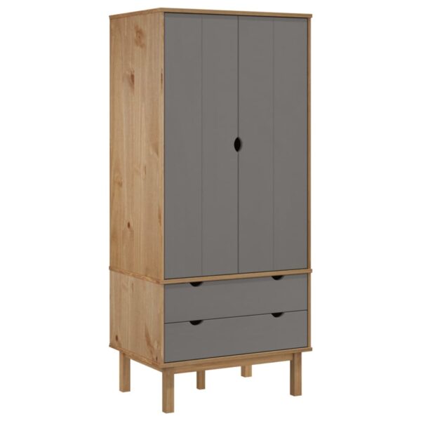 vidaXL Wardrobe OTTA Brown and Gray 30.1"x20.9"x67.7" Solid Wood Pine - Image 2