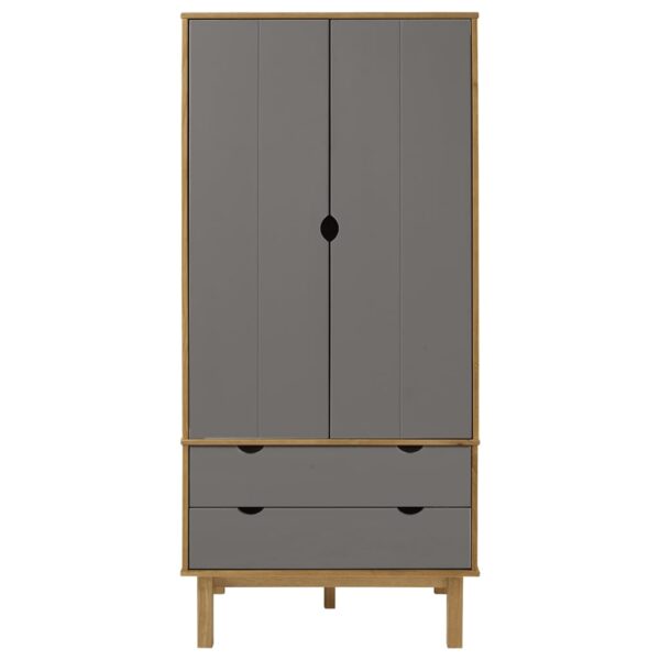 vidaXL Wardrobe OTTA Brown and Gray 30.1"x20.9"x67.7" Solid Wood Pine - Image 3