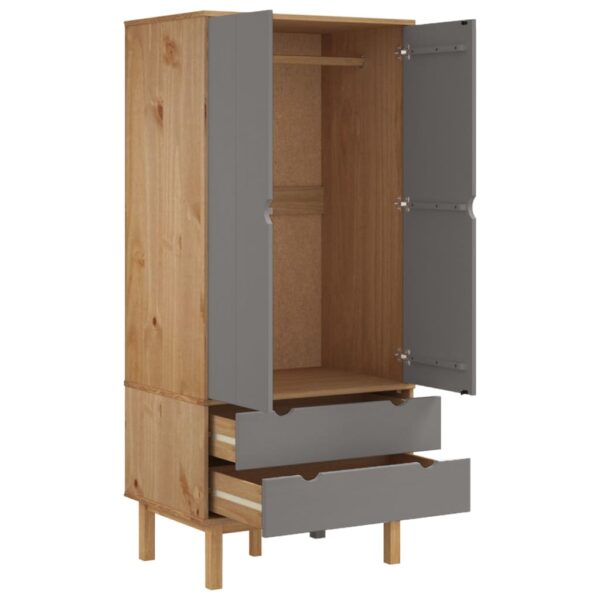 vidaXL Wardrobe OTTA Brown and Gray 30.1"x20.9"x67.7" Solid Wood Pine - Image 4