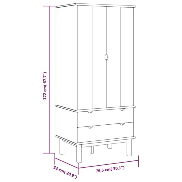 vidaXL Wardrobe OTTA Brown and Gray 30.1"x20.9"x67.7" Solid Wood Pine - Image 6