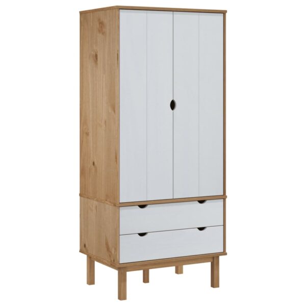 vidaXL Wardrobe OTTA Brown and White 30.1"x20.9"x67.7" Solid Wood Pine - Image 2