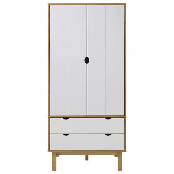 vidaXL Wardrobe OTTA Brown and White 30.1"x20.9"x67.7" Solid Wood Pine - Image 3