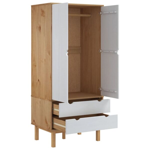 vidaXL Wardrobe OTTA Brown and White 30.1"x20.9"x67.7" Solid Wood Pine - Image 4