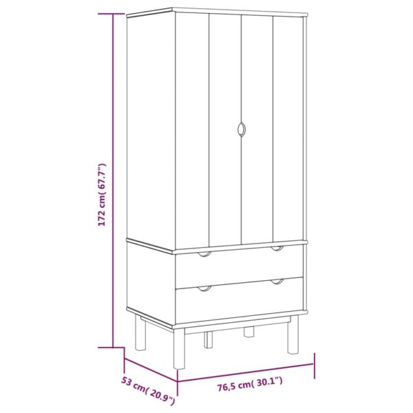 vidaXL Wardrobe OTTA Brown and White 30.1"x20.9"x67.7" Solid Wood Pine - Image 6