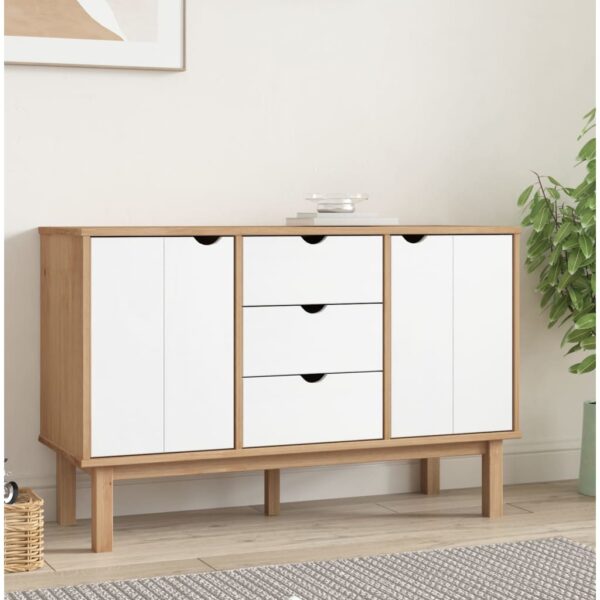 vidaXL Sideboard OTTA Brown and White 44.7"x16.9"x28.7" Solid Wood Pine