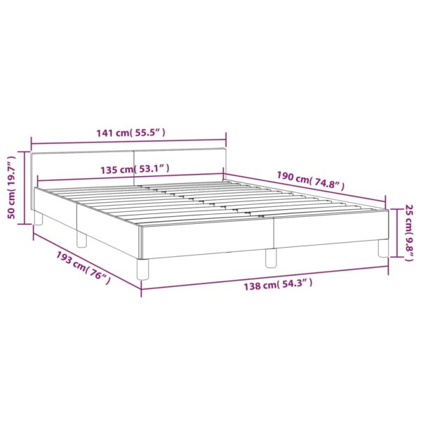 vidaXL Bed Frame with Headboard Dark Gray 53.9"x74.8" Full Fabric - Image 8