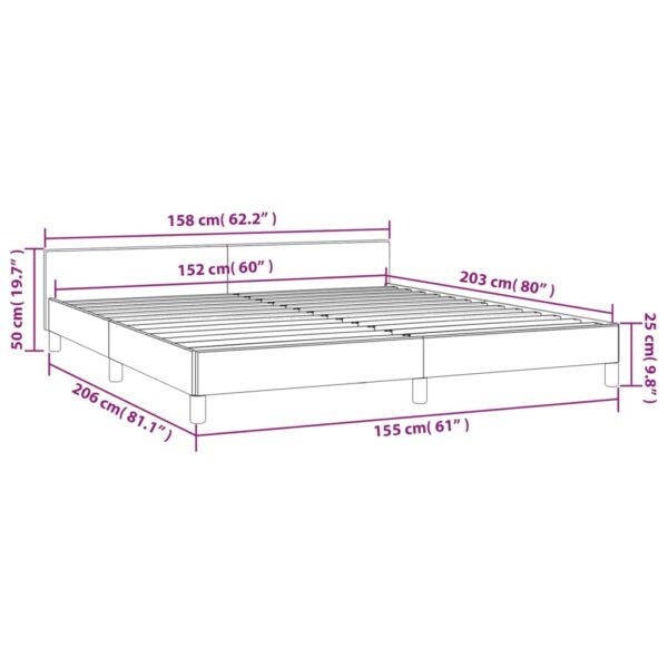 vidaXL Bed Frame with Headboard Dark Gray 59.8"x79.9" Queen Fabric - Image 8