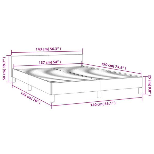 vidaXL Bed Frame with Headboard Black 53.9"x74.8" Full Faux Leather - Image 8