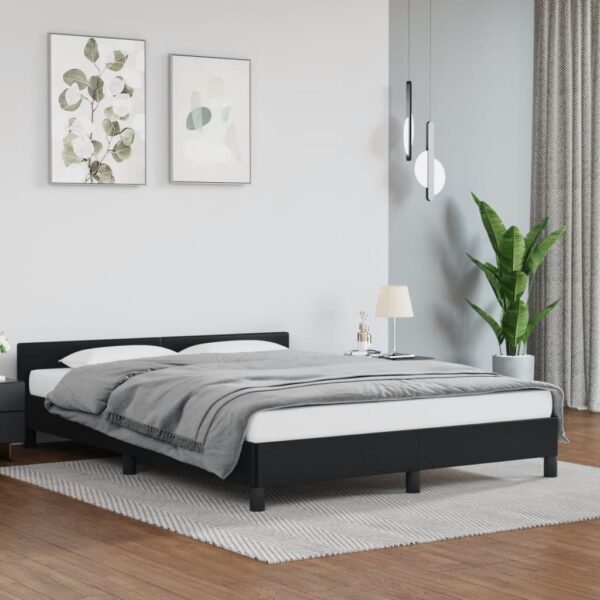 vidaXL Bed Frame with Headboard Black 53.9"x74.8" Full Faux Leather