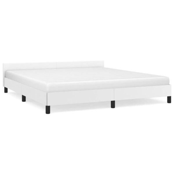 vidaXL Bed Frame with Headboard White 76"x79.9" King Faux Leather - Image 2