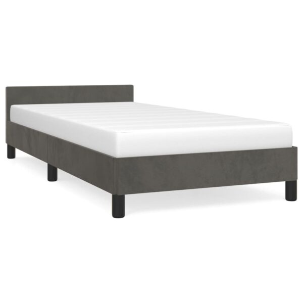 vidaXL Bed Frame with Headboard Dark Gray 39.4"x79.9" Twin XL Velvet - Image 2