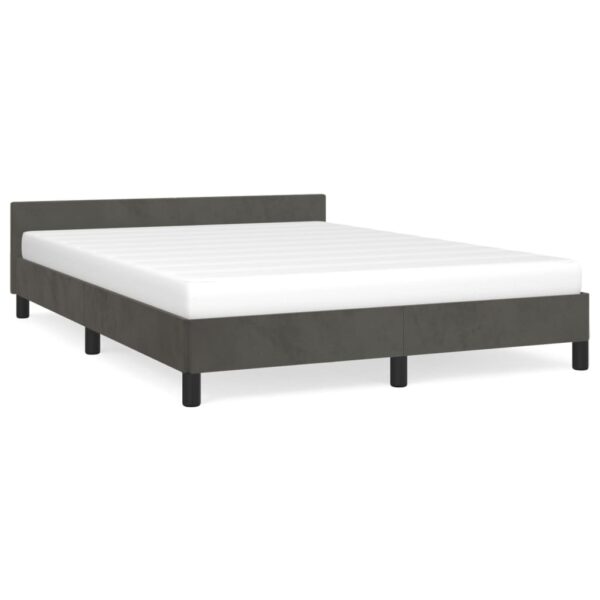 vidaXL Bed Frame with Headboard Dark Gray 53.9"x74.8" Full Velvet - Image 2