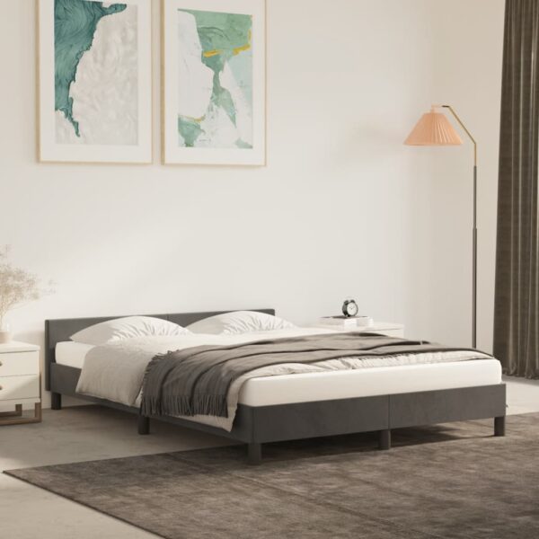 vidaXL Bed Frame with Headboard Dark Gray 53.9"x74.8" Full Velvet