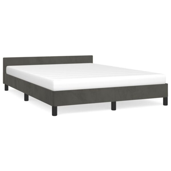 vidaXL Bed Frame with Headboard Dark Gray 59.8"x79.9" Queen Velvet - Image 2