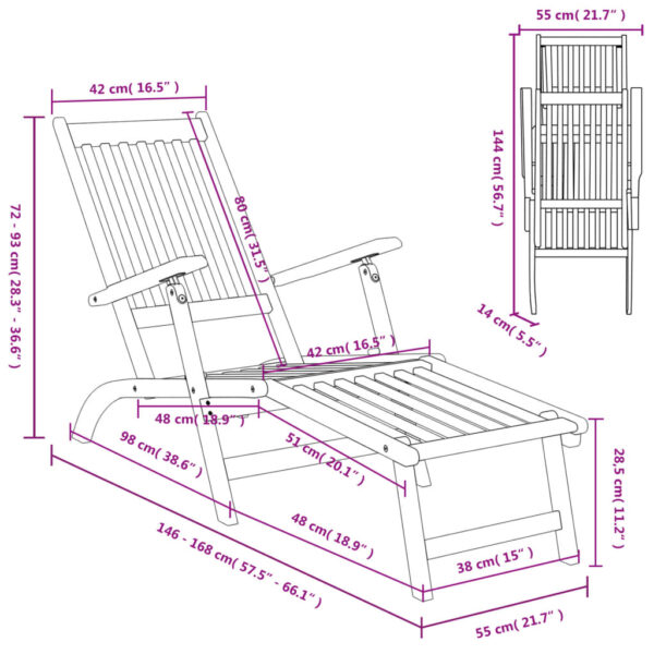 vidaXL Patio Deck Chairs with Footrests 2 pcs Solid Wood Acacia - Image 7