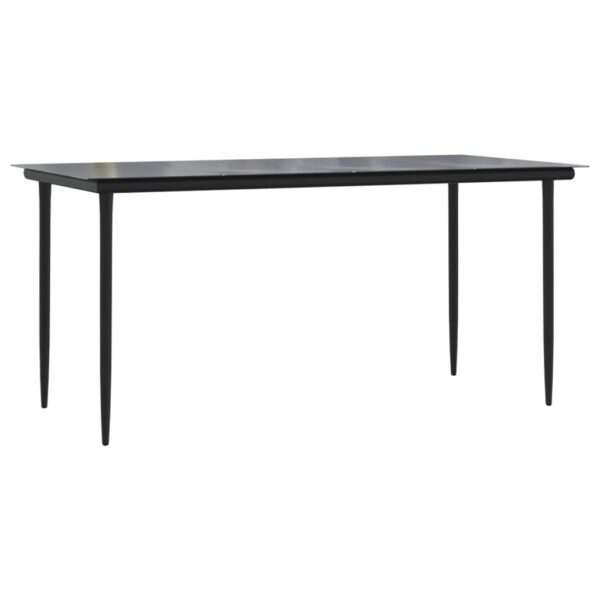 vidaXL Patio Dining Table Black 63"x31.5"x29.1" Steel and Tempered Glass - Image 2