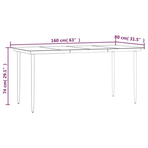 vidaXL Patio Dining Table Black 63"x31.5"x29.1" Steel and Tempered Glass - Image 7