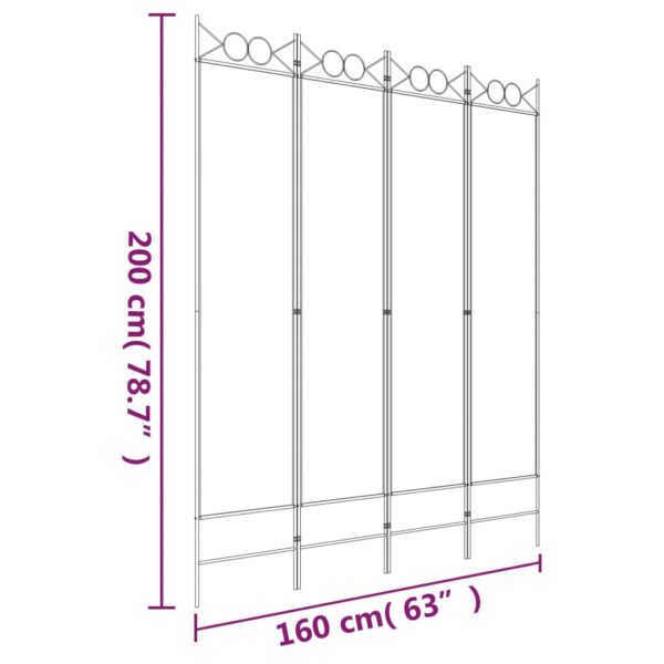 vidaXL 4-Panel Room Divider White 63"x78.7" Fabric - Image 8