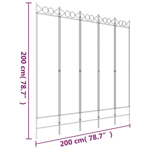 vidaXL 5-Panel Room Divider White 78.7"x78.7" Fabric - Image 8