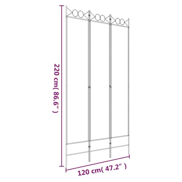 vidaXL 3-Panel Room Divider White 47.2"x86.6" Fabric - Image 8