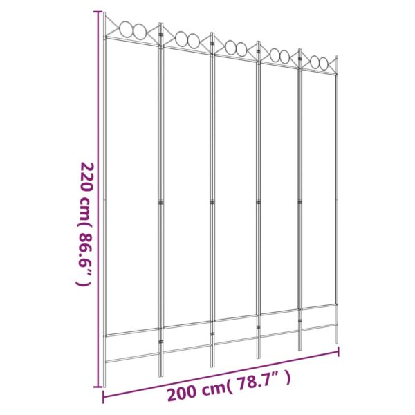 vidaXL 5-Panel Room Divider White 78.7"x86.6" Fabric - Image 8