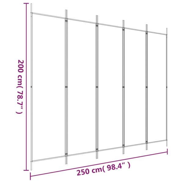 vidaXL 5-Panel Room Divider White 98.4"x78.7" Fabric - Image 8