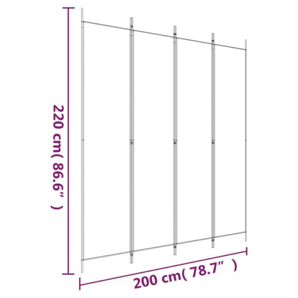 vidaXL 4-Panel Room Divider White 78.7"x86.6" Fabric - Image 8