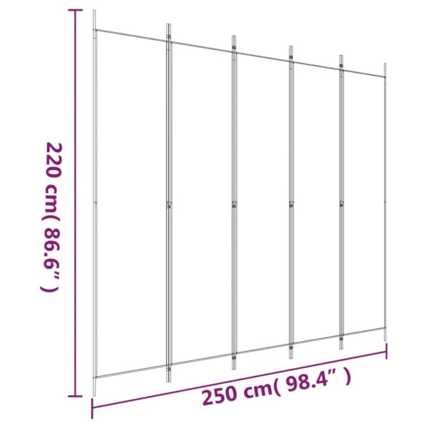 vidaXL 5-Panel Room Divider White 98.4"x86.6" Fabric - Image 8