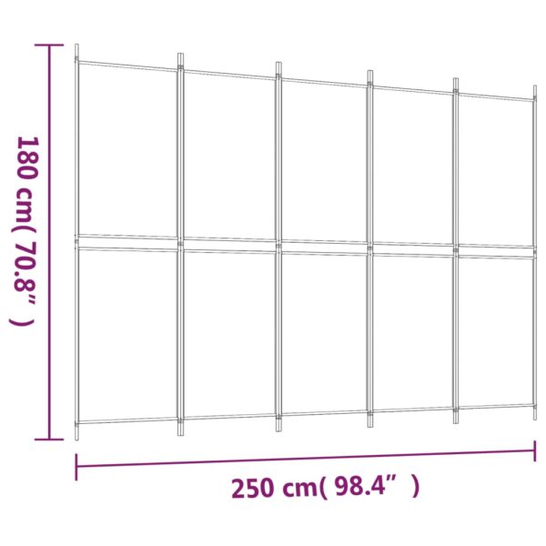 vidaXL 5-Panel Room Divider White 98.4"x70.9" Fabric - Image 8